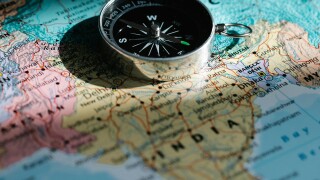 Compass on a map of India