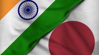 Two flags. 3D. People's Japan and India