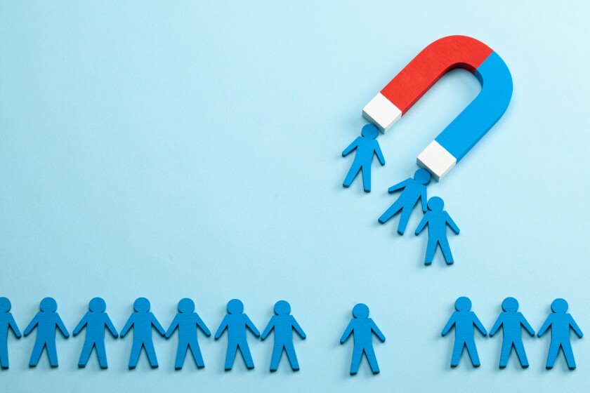 Personnel recruitment and a magnet attracts good employee leader