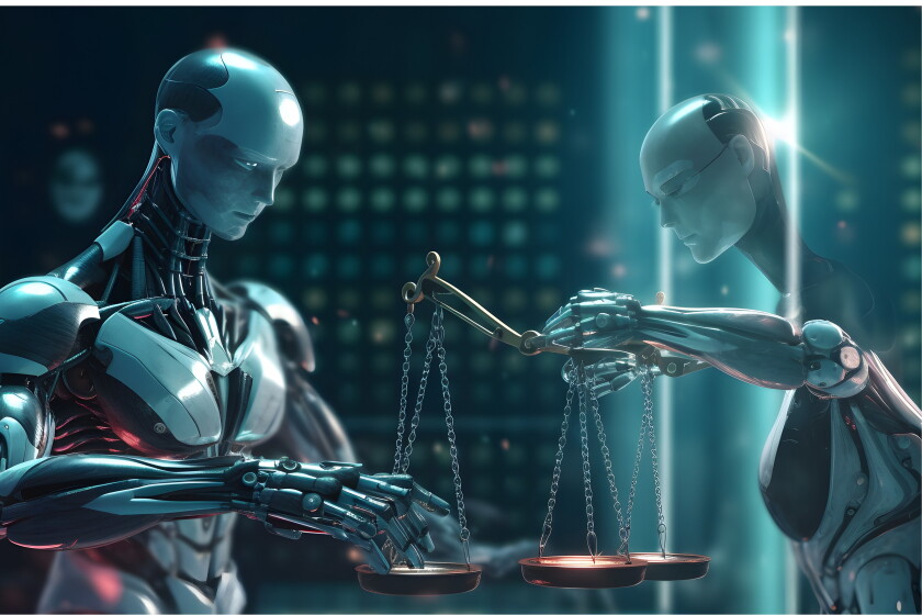 AI ethics or AI Law concept. Developing AI codes of ethics. Compliance, regulation, standard , business policy and responsibility for guarding against unintended bias in machine learning algorithms