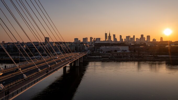 Warsaw bridge and city skyline