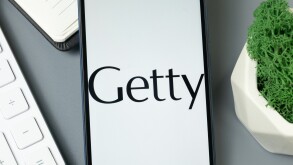 New York, USA - 30 August 2024: Getty Logo on Phone Screen, Company Icon on Display