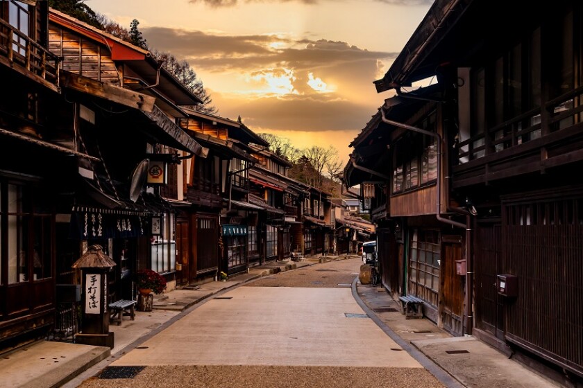 Narai-juku, Japan. Picturesque view of old Japanese town