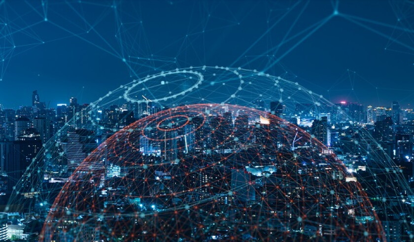Modern city with wireless network connection and city scape conc