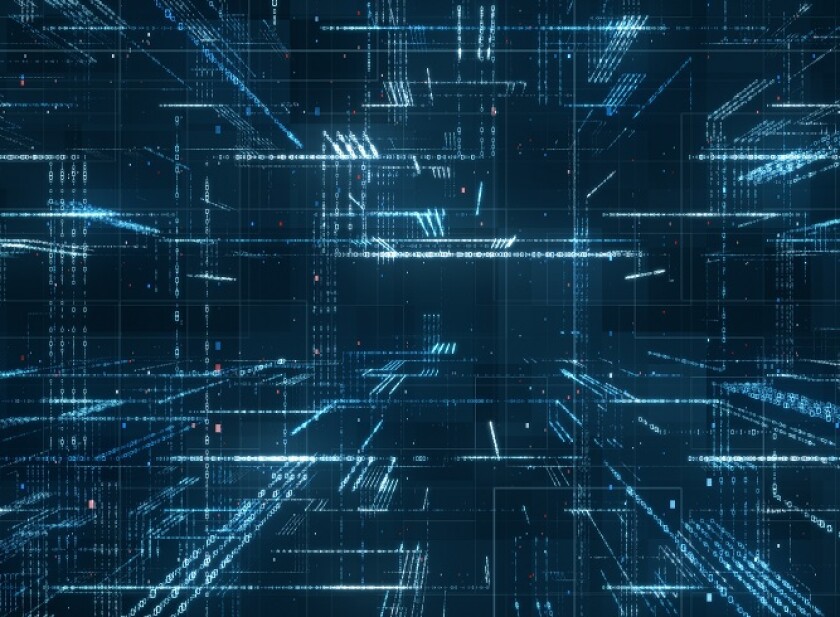 Digital binary code matrix background - 3D rendering of a scient