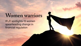Silhouette of a superhero business woman wearing a cape against