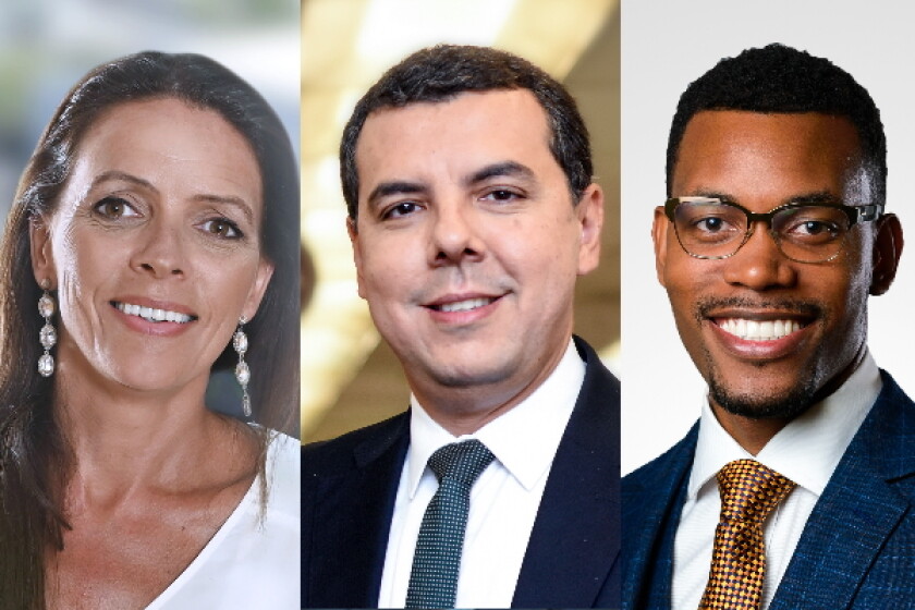 From left: Virginia Cervieri at Cervieri Monsuárez (Uruguay), André Oliveira at Daniel Law (Brazil) and Mikhail Jackson at Livingston Alexander & Levy (Jamaica)