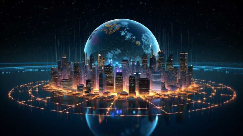 Future world digital city modern technology business internet net global communication