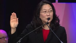Judge Lucy Koh of the Northern District of California - one of Biden's nominees for the Ninth Circuit - speaking at the naturalisation ceremony at the 2017 NCSS Annual Conference