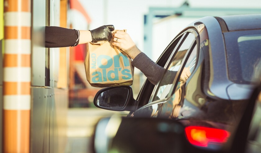 Stanislawice, Poland - December 29, 2020: McDonald's service the