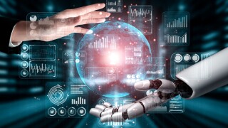 3D rendering artificial intelligence AI research of robot and cyborg development for future of people living. Digital data mining and machine learning technology design for computer brain.