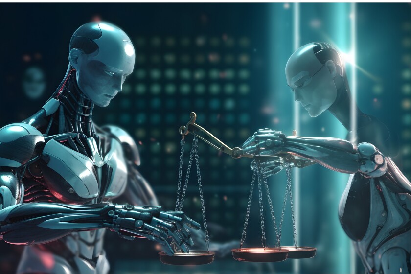 AI ethics or AI Law concept. Developing AI codes of ethics. Compliance, regulation, standard , business policy and responsibility for guarding against unintended bias in machine learning algorithms