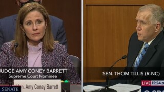 Senator Thom Tillis questioning Amy Coney Barrett on IP law on the third day of her confirmation hearing (October 14) to the Supreme Court 