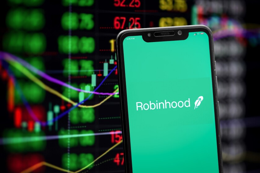 Cali, Colombia - April 22 2022: Robinhood logo on the smartphone