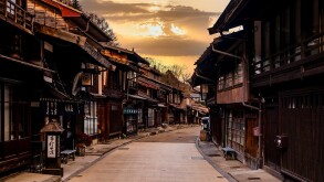 Narai-juku, Japan. Picturesque view of old Japanese town