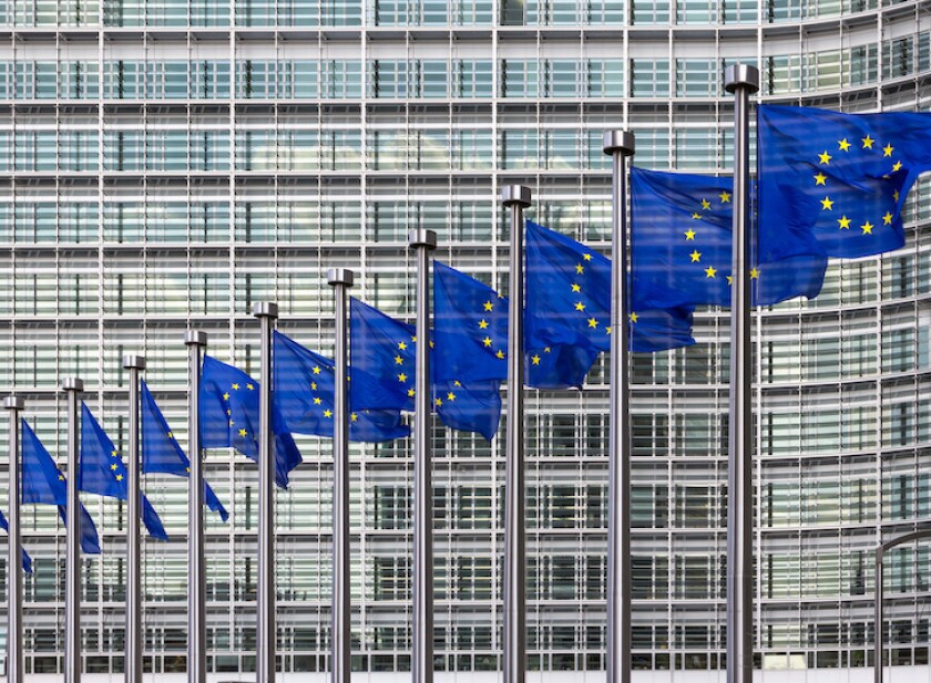 EU Flag in European Union building Brussels