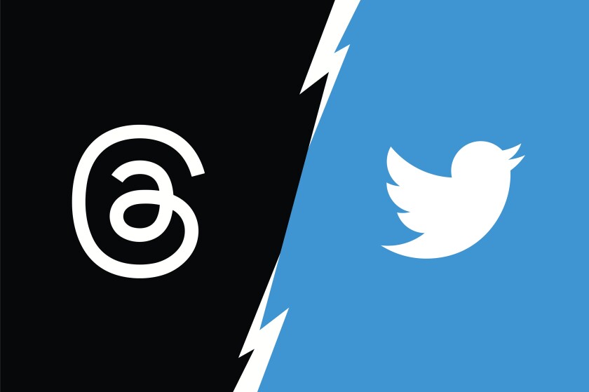 Casablanca, Morocco, 6 July 2023 , Threads app logo vs Twitter l