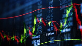 Double exposure of candle stick graph chart with indicator with