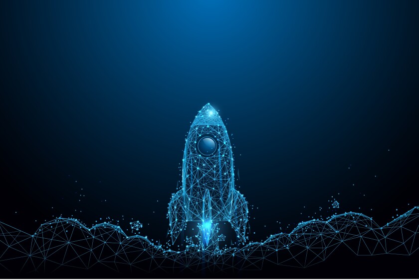 Rocket launch. Business startup concept form lines, triangles an