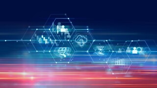 fintech icon  on abstract financial technology background .