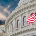 Washington DC Capitol view on cloudy sky background