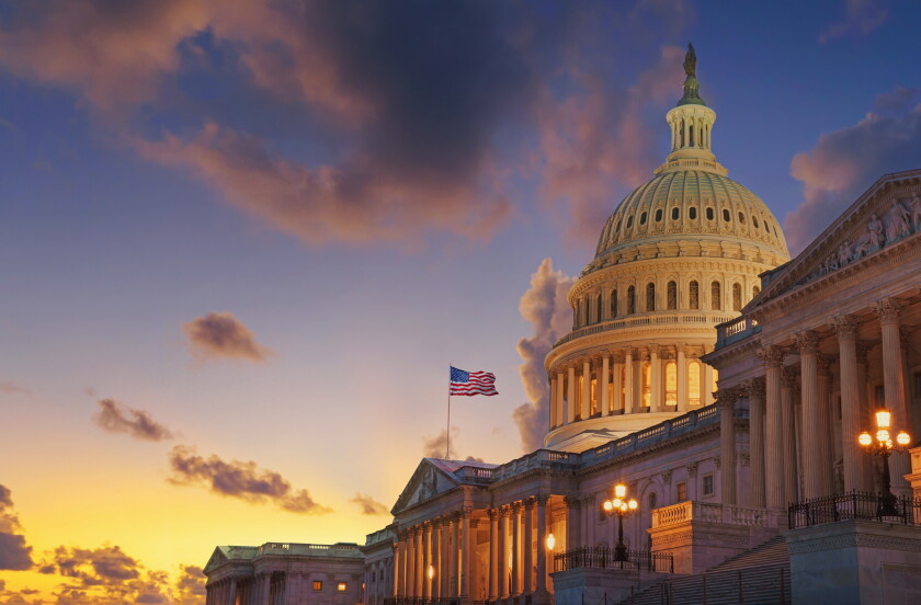  US Capitol building at sunset, Washington DC, USA. 