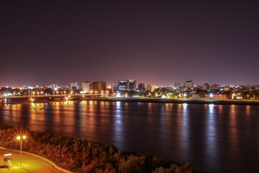 Panorama, Khartoum by night, Sudan, Nile, River Nile, Water, Skyline