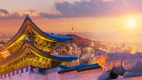 Landmark of Korea with covered Gyeongbokgung n Seoul Tower , Sou