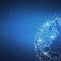 Blockchain technology futuristic hud banner.