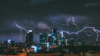 Lightning over Warsaw skyline