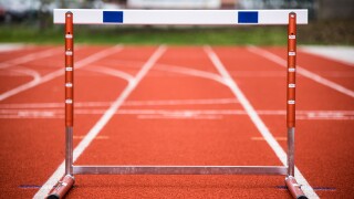 Hurdle on race track, track and field equipment