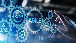 Agile development methodology concept on virtual screen. Technology concept.