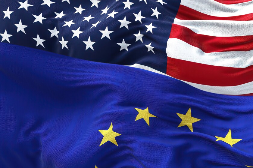 The flags of the European Union and the United States of America