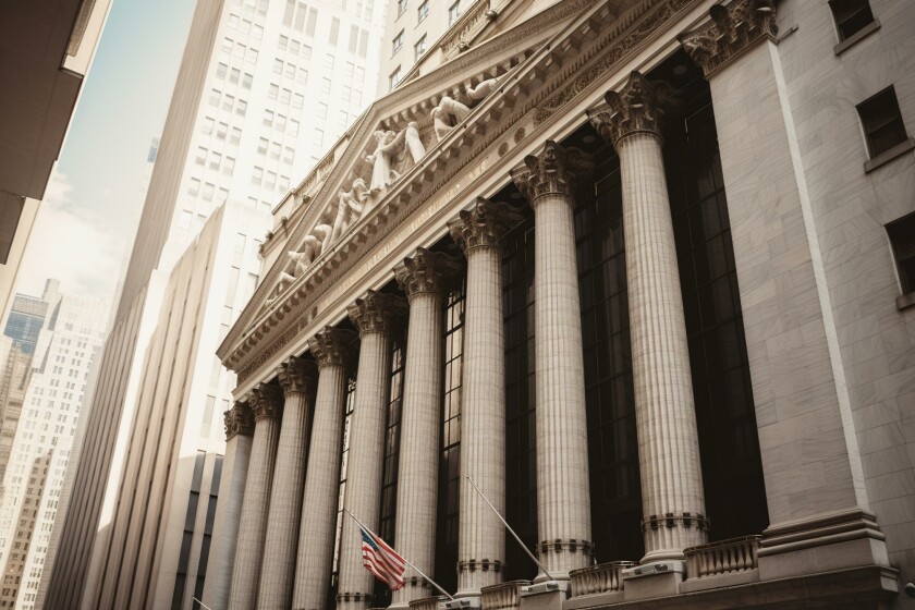 Pictures of financial institutions, such as the New York Stock E
