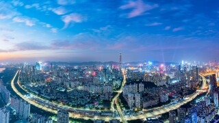 City Skyline in the Evening of Nanshan, Shenzhen, Guangdong, China
