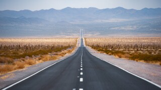 Straight route line on the desert