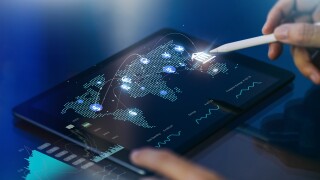 Money exchange abroad with business data ai technology. Concept for digital money transfer banking and world economic financial investment trading. 3D illustration banner.