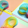 Close up of colorful slinky toys