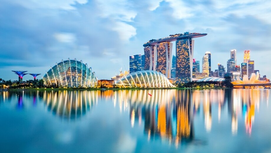 Singapore Skyline And View Of Marina Bay At Night