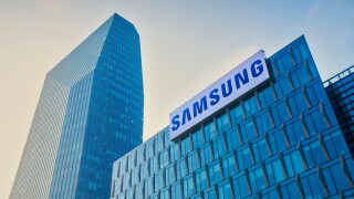 Samsung sign on headquarters building in Milan, Italy. The Samsu