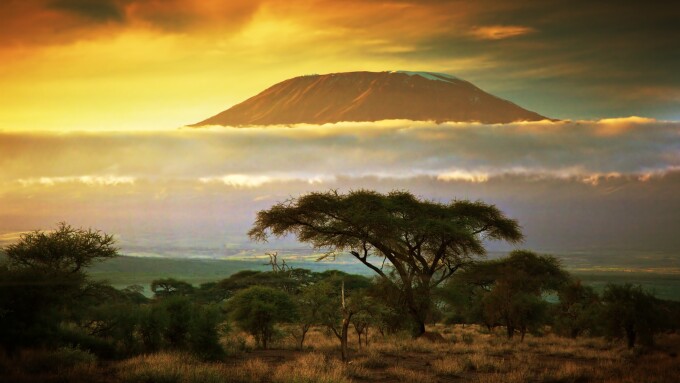 Mount Kilimanjaro. Savanna in Amboseli, Kenya