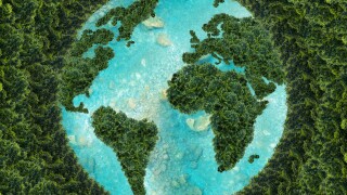 Planet earth on a green background. Green continents made from t