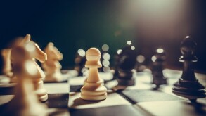 White and black pieces on chess board