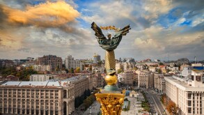 Independence Monument in Kyiv. View from drone