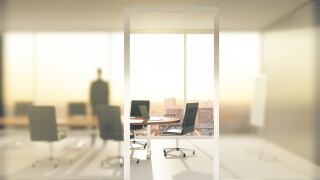 Meeting room with frosted glass walls