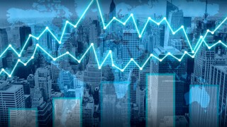 Finance graph superimposed on Manhattan