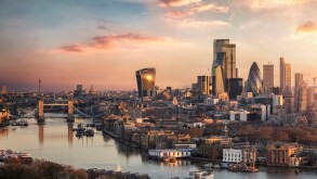 The skyline of London city with Tower Bridge and financial distr