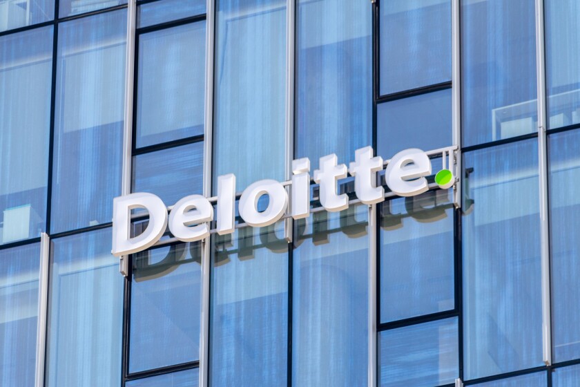 Gdansk, Poland - May 8, 2022: Logo and sign of Deloitte, multina