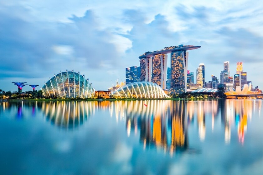 Singapore Skyline And View Of Marina Bay At Night