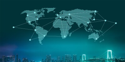 Trade and Commerce - World Map Over New York at Night